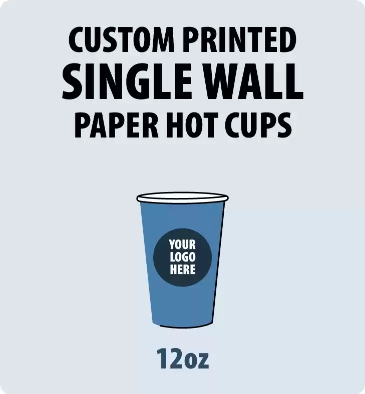 12oz Custom Printed Single Wall Paper Cups - Hot Beverage