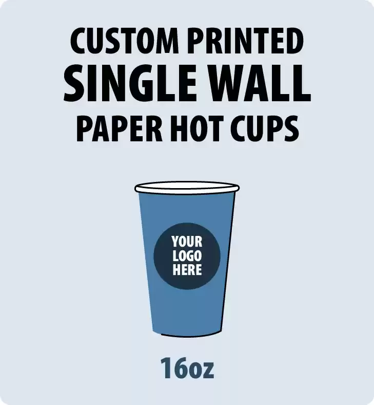 16oz Custom Printed Single Wall Paper Cups - Hot Beverage
