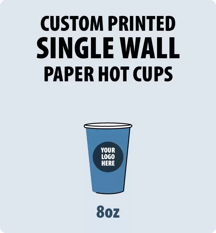 8oz Custom Printed Single Wall Paper Cups - Hot Beverage