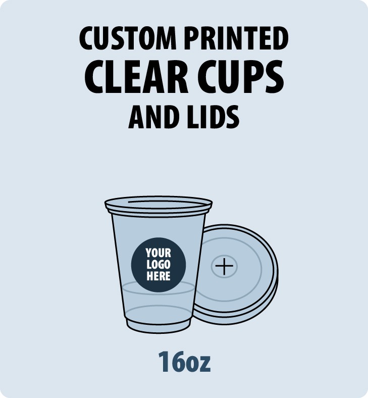 Custom Printed 16oz Clear PET Plastic Cup and Lid (Pack of 100)