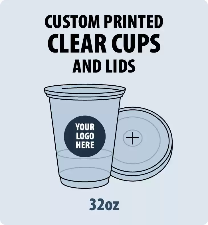 Custom Printed 32oz Clear PET Plastic Cup and Lid (Pack of 100)